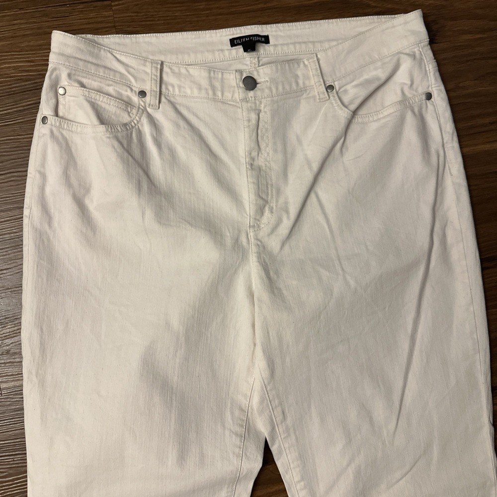 Eileen Fisher Size 14 White Organic Cotton Denim Ankle Pants Jeans 34x31.5